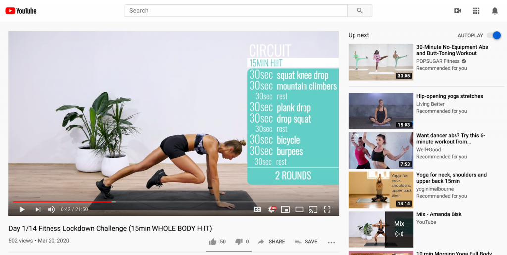 Fitness Challenge - Youtube - Social Media during COVID19